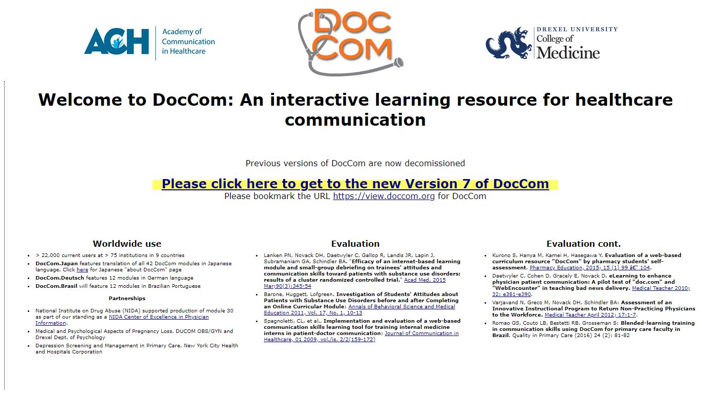 DocCom - enhancing competence in healthcare communication